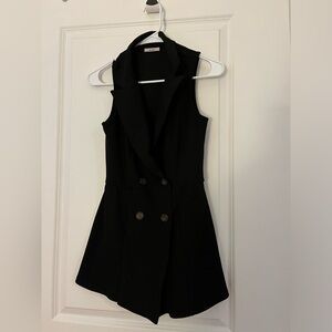 Black size, small romper, zipper, and buttons
